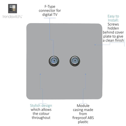 Trendi Switch 2 Gang Male F-Type Satellite Television Socket in Platinum Silver
