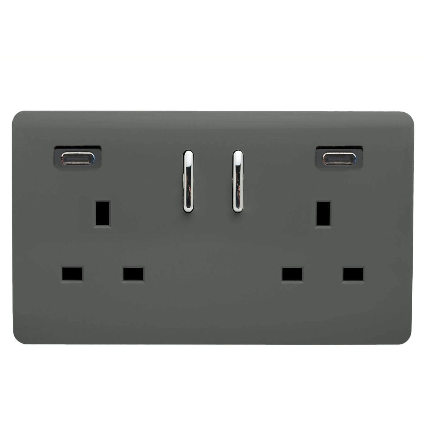 Trendi Switch 2 Gang USB 45W Type C USB Plug Socket in Charcoal Grey