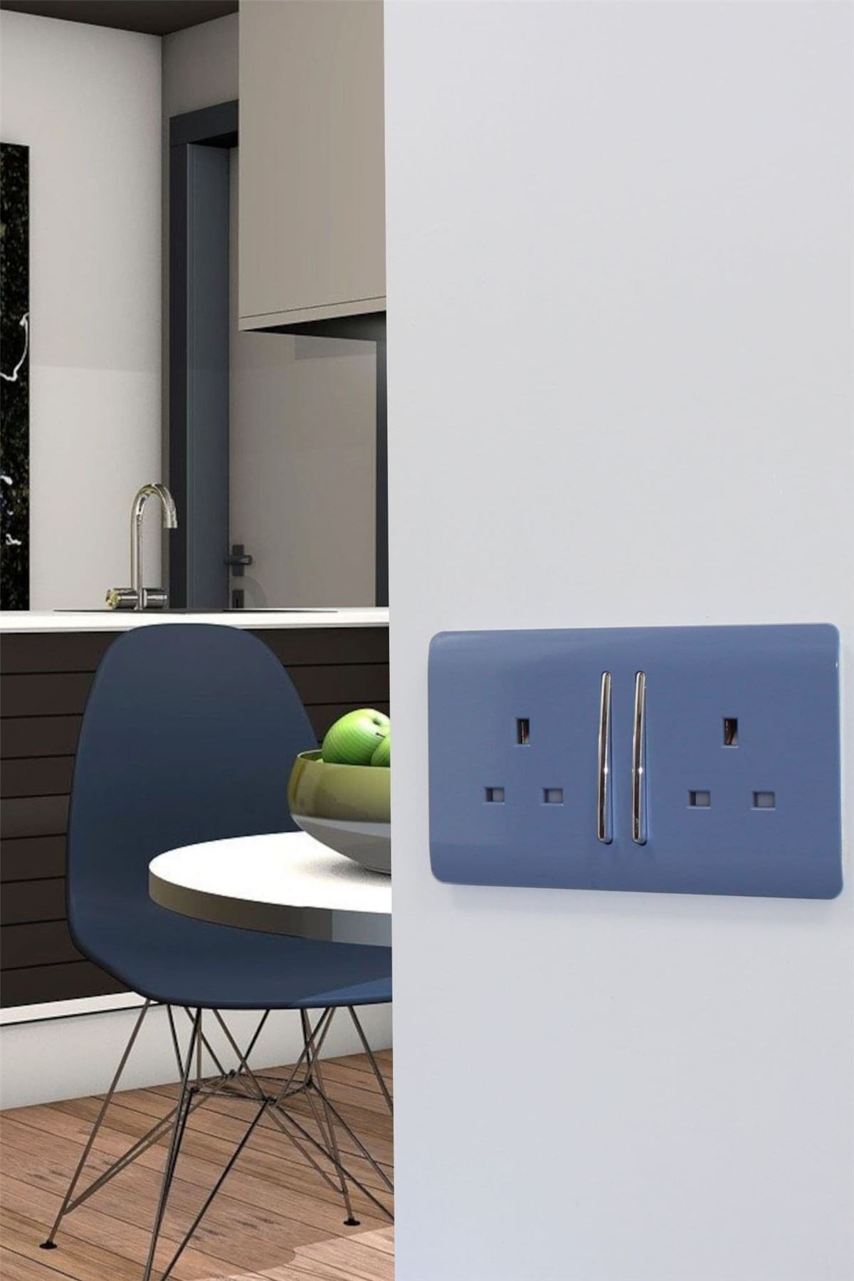 Trendi Switch 2 Gang Long Switched Plug Socket in Sky Blue