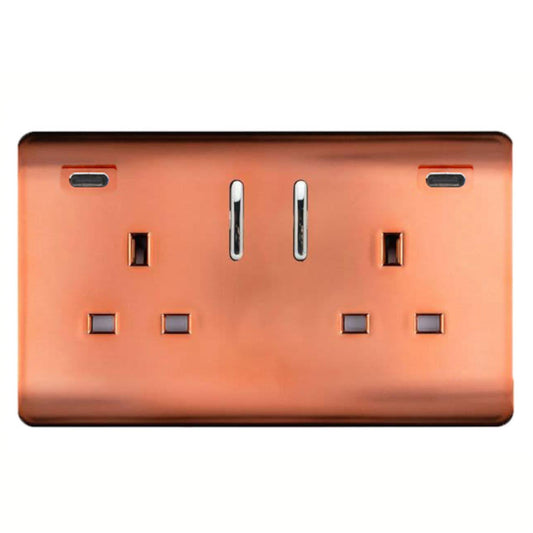 Trendi Switch 2 Gang USB 24W Type C USB Plug Socket in Copper