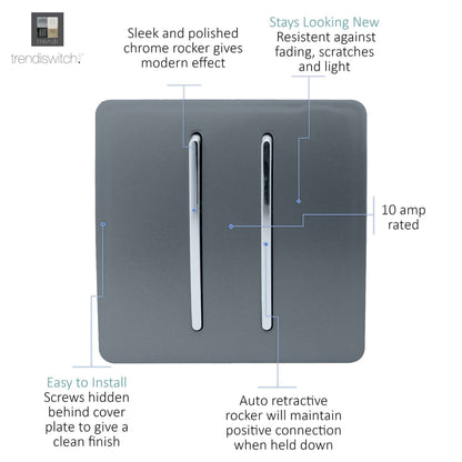 Trendi Switch 2 Gang Retractive Home Automation Switch in Warm Grey