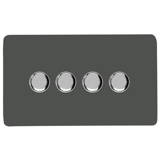 Trendi Switch 4 Gang 1 or 2 way 150w Rotary LED Dimmer Light Switchin Charcoal Grey