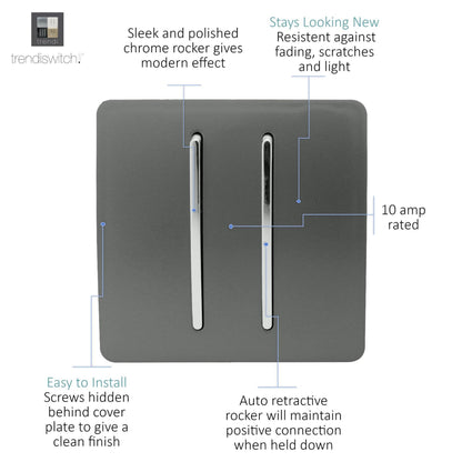 Trendi Switch 2 Gang Retractive Doorbell Switch in Charcoal Grey