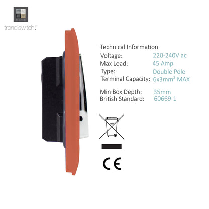 Trendi Switch 45 Amp Cooker Switch & 13 Amp Plug Socket with Neon in Copper
