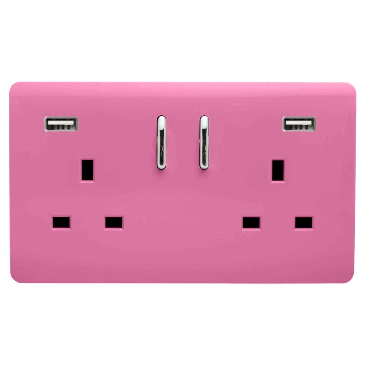 Trendi Switch 2 Gang USB 3100mA Plug Socketin Candy Pink