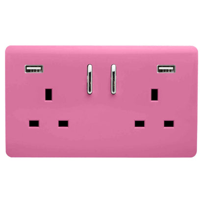 Trendi Switch 2 Gang USB 3100mA Plug Socket in Candy Pink