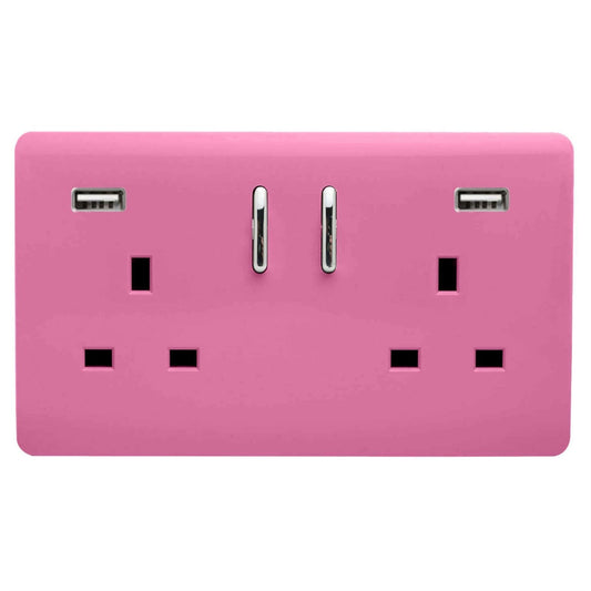 Trendi Switch 2 Gang USB 3100mA Plug Socketin Candy Pink