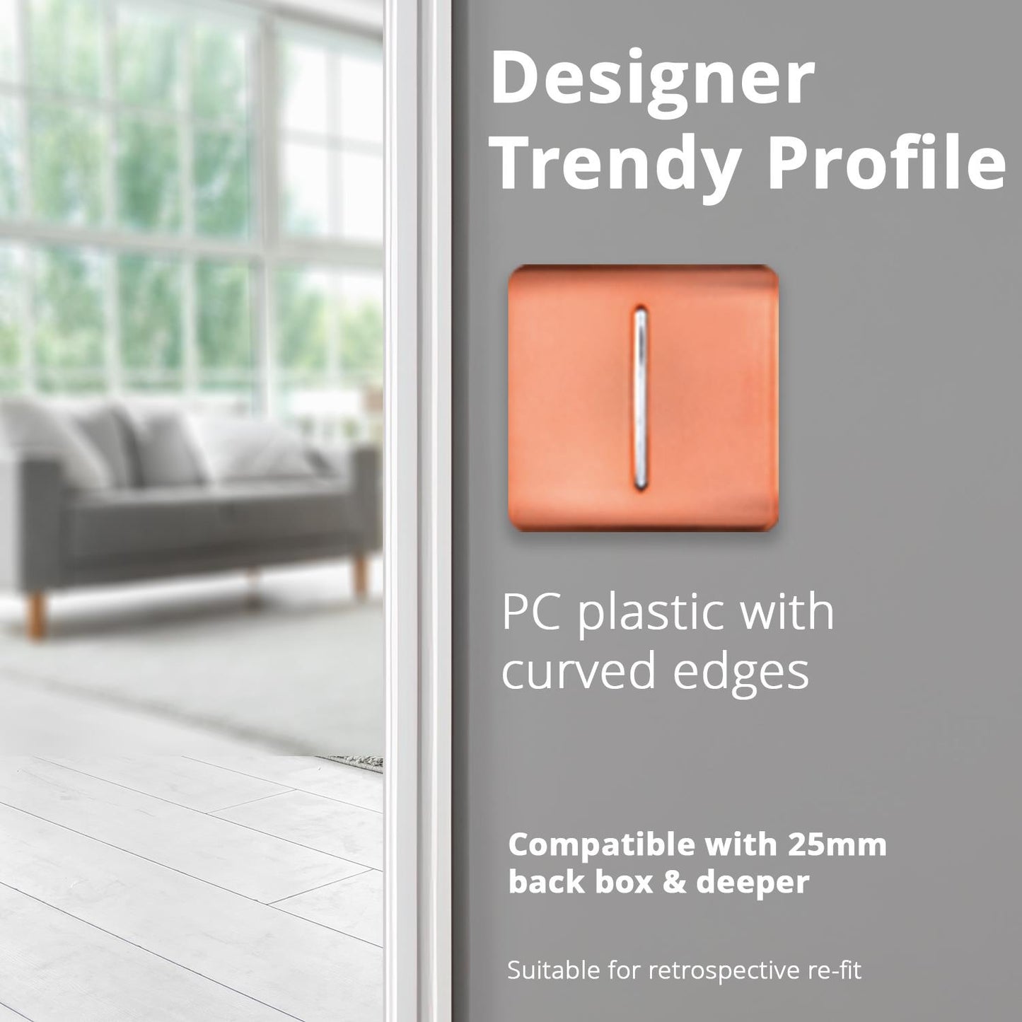 Trendi Switch 1 Gang 1 or 2 way Rocker Light Switchin Copper