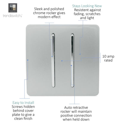 Trendi Switch 2 Gang Retractive Home Automation Switch in Platinum Silver