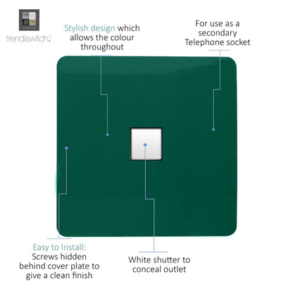 Trendi Switch 1 Gang Cat 3 Telephone Slave Socket in Dark Forest Green