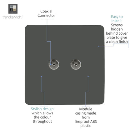 Trendi Switch 2 Gang Female Co-Axial Television Socket in Charcoal Grey