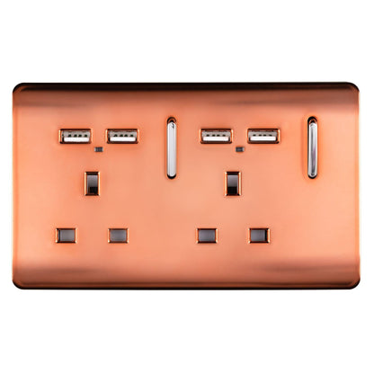 Trendi Switch 2 Gang 4 Port USB 2100mA Plug Socket in Copper