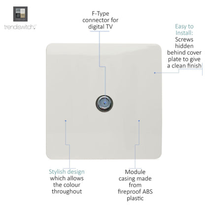 Trendi Switch 1 Gang Male F-Type Satellite Television Socket in Ice White