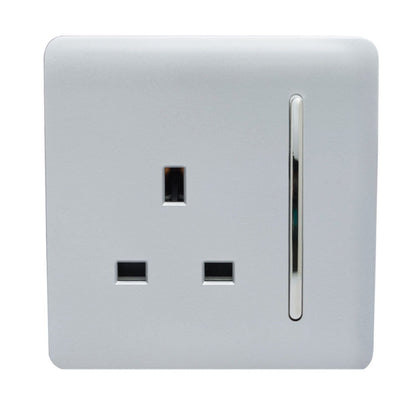 Trendi Switch 1 Gang 13 Amp Switched Plug Socket in Platinum Silver