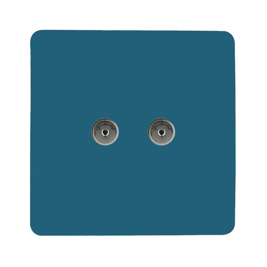 Trendi Switch 2 Gang Spare Faceplate For Co-Axial Modern Designer Television Socket in Ocean Blue