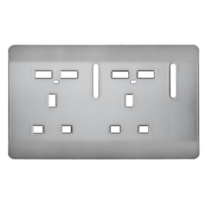 Trendi Switch 2 Gang 4 Port USB Spare Faceplate For Modern Designer Plug Socket in Brushed Steel