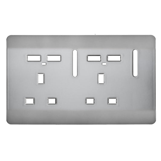 Trendi Switch 2 Gang 4 Port USB Spare Faceplate For Modern Designer Plug Socket in Brushed Steel