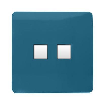 Trendi Switch 2 Gang Cat 3 Telephone Slave Socket in Ocean Blue