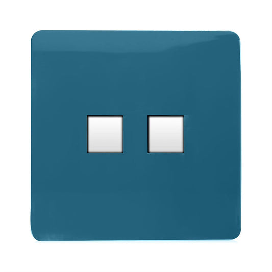 Trendi Switch 2 Gang Cat 3 Telephone Slave Socketin Ocean Blue