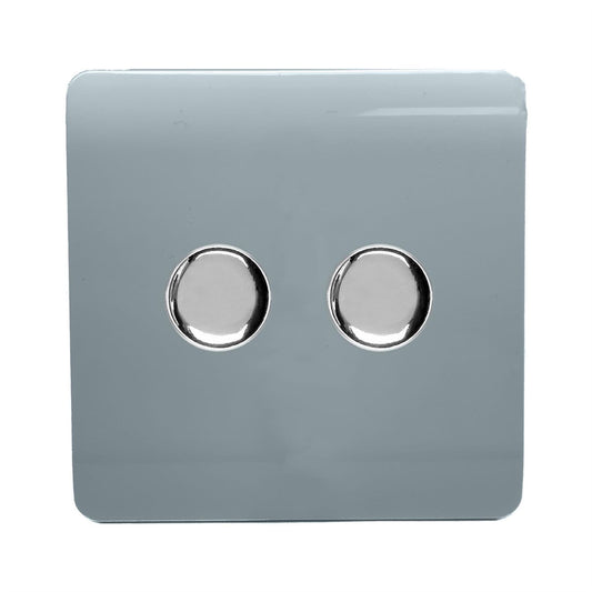 Trendi Switch 2 Gang 1 or 2 way 150w Rotary LED Dimmer Light Switchin Cool Grey