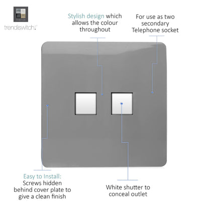Trendi Switch 2 Gang Cat 3 Telephone Slave Socket in Light Grey