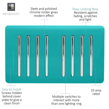 Trendi Switch 8 Gang 1 or 2 Way Light Switch in Bright Teal