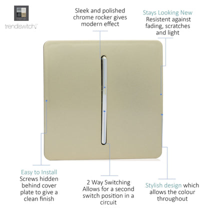 Trendi Switch 1 Gang 1 or 2 way Rocker Light Switch in Champagne Gold