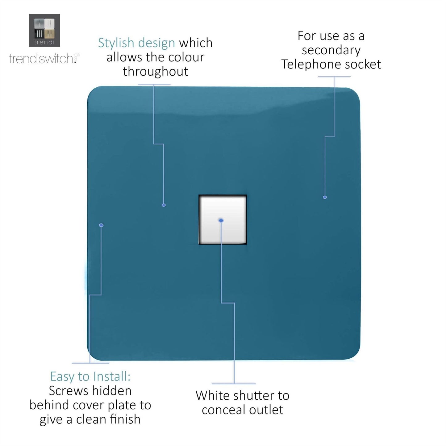 Trendi Switch 1 Gang Cat 3 Telephone Slave Socketin Ocean Blue