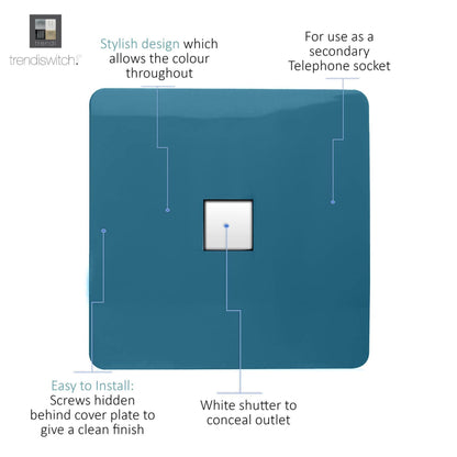 Trendi Switch 1 Gang Cat 3 Telephone Slave Socket in Ocean Blue