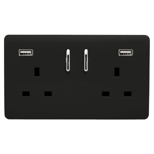 Trendi Switch 2 Gang USB 3100mA Plug Socketin Matt Black