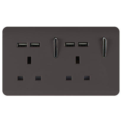 Trendi Switch 2 Gang 4 Port USB 2100mA Plug Socket in Dark Mocha Brown
