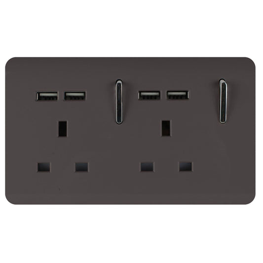 Trendi Switch 2 Gang 4 Port USB 2100mA Plug Socketin Dark Mocha Brown