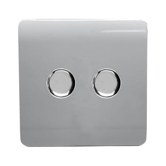 Trendi Switch 2 Gang 1 or 2 way 150w Rotary LED Dimmer Light Switchin Platinum Silver