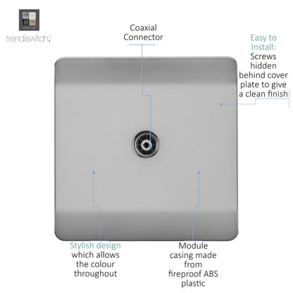 Trendi Switch 1 Gang Female Co-Axial Television Socket in Brushed Steel