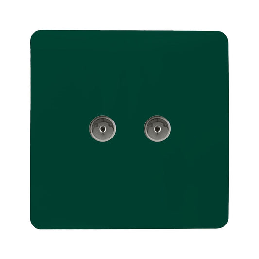 Trendi Switch 2 Gang Female Co-Axial Television Socketin Dark Forest Green