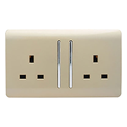 Trendi Switch 2 Gang Long Switched Plug Socket in Champagne Gold