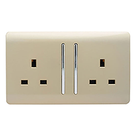 Trendi Switch 2 Gang Long Switched Plug Socketin Champagne Gold