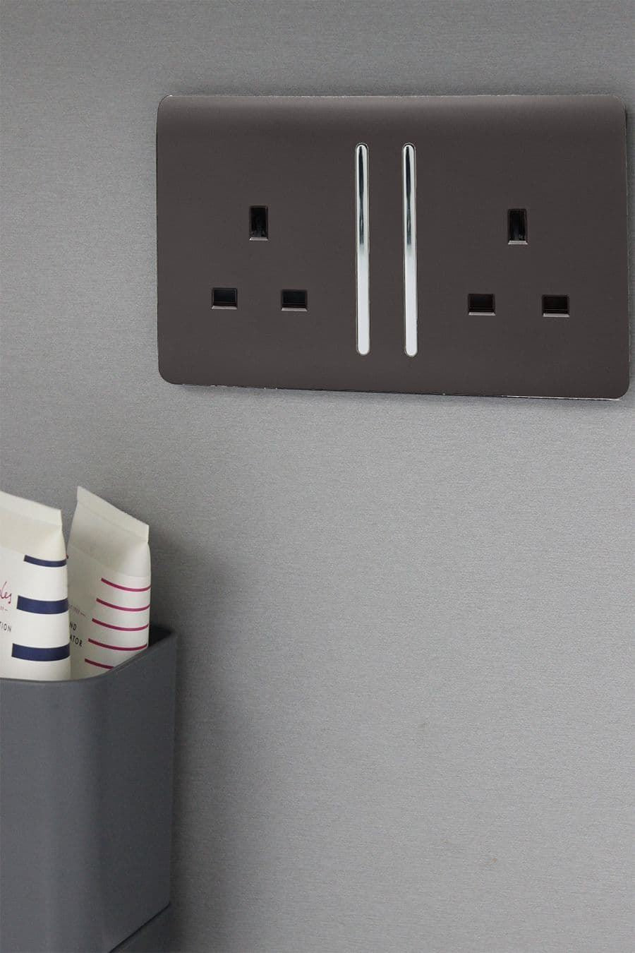 Trendi Switch 2 Gang Long Switched Plug Socketin Dark Mocha Brown