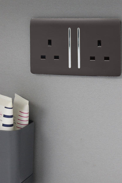 Trendi Switch 2 Gang Long Switched Plug Socket in Dark Mocha Brown