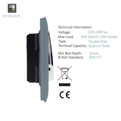Trendi Switch 45 Amp Cooker Switch & 13 Amp Plug Socket with Neon in Cool Grey