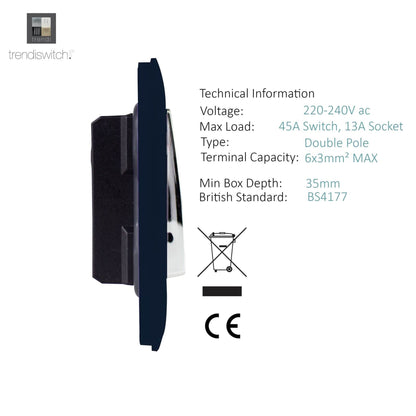 Trendi Switch 45 Amp Cooker Switch & 13 Amp Plug Socket with Neon in Navy Blue
