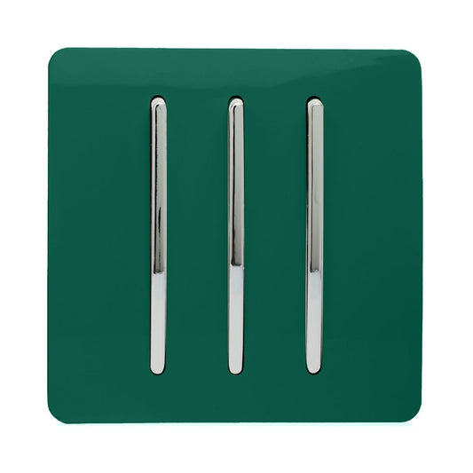 Trendi Switch 3 Gang 1 or 2 way Rocker Light Switchin Dark Forest Green