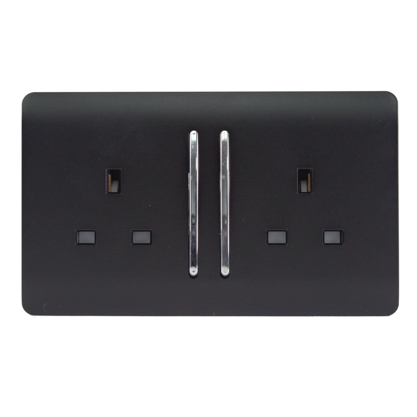 Trendi Switch 2 Gang Long Switched Plug Socketin Matt Black
