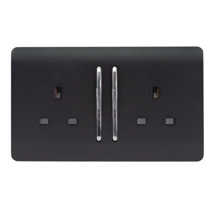Trendi Switch 2 Gang Long Switched Plug Socket in Matt Black