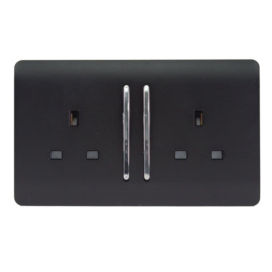Trendi Switch 2 Gang Long Switched Plug Socketin Matt Black