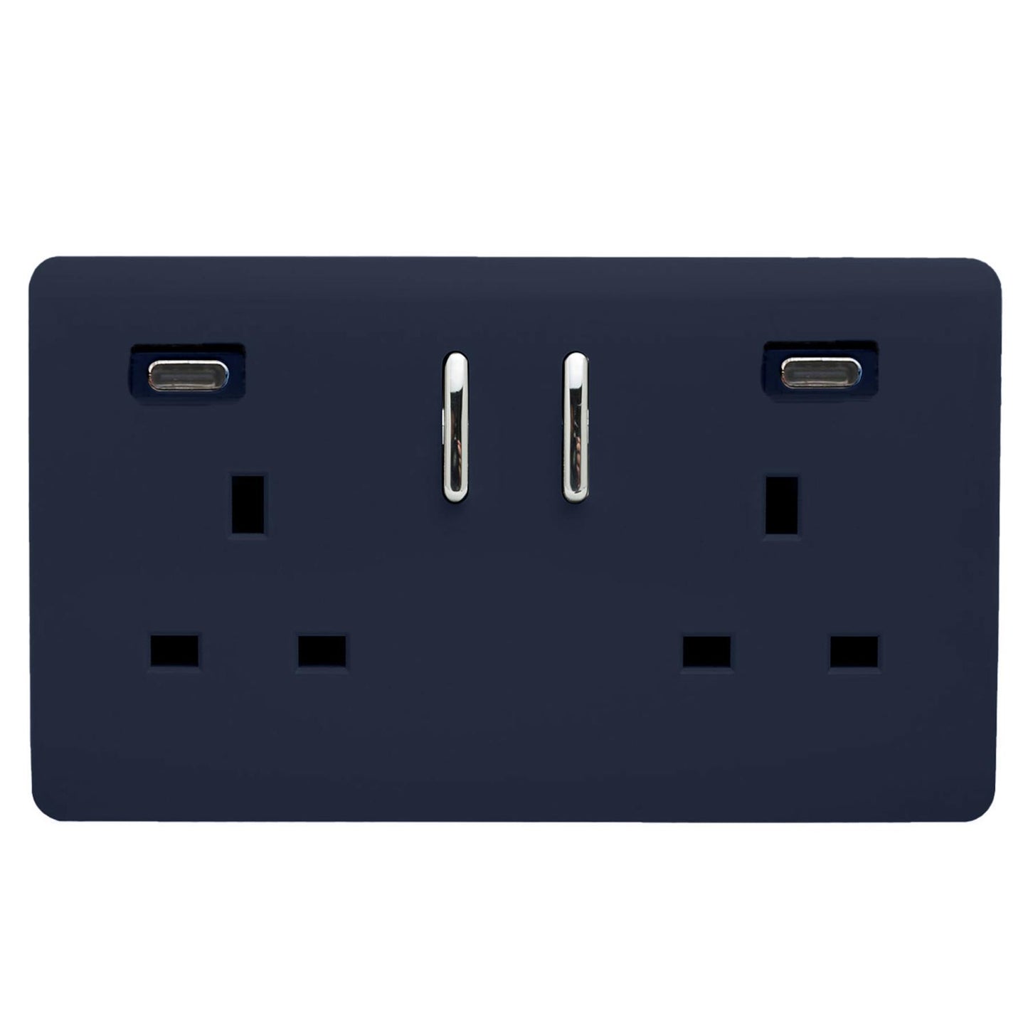 Trendi Switch 2 Gang USB 45W Type C USB Plug Socket in Navy Blue