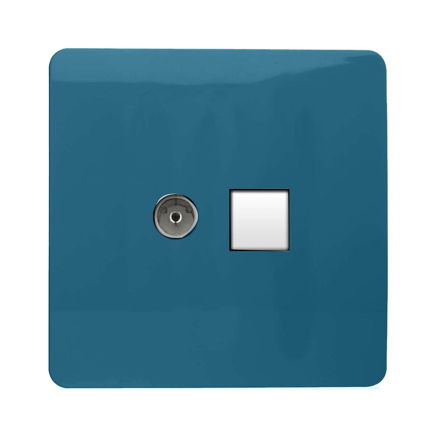 Trendi Switch 2 Gang Female TV Co-Axial & Telephone Slave Socketsin Ocean Blue