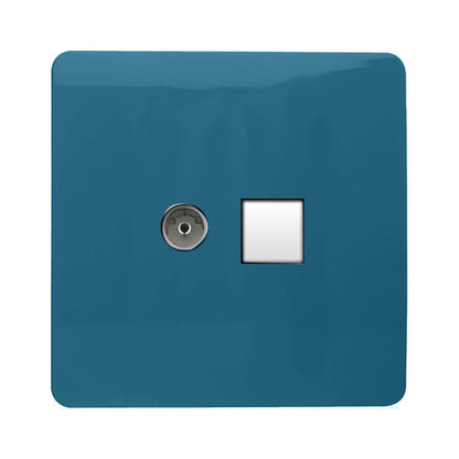 Trendi Switch 2 Gang Female TV Co-Axial & Telephone Slave Sockets in Ocean Blue