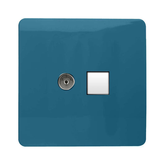Trendi Switch 2 Gang Female TV Co-Axial & Telephone Slave Socketsin Ocean Blue