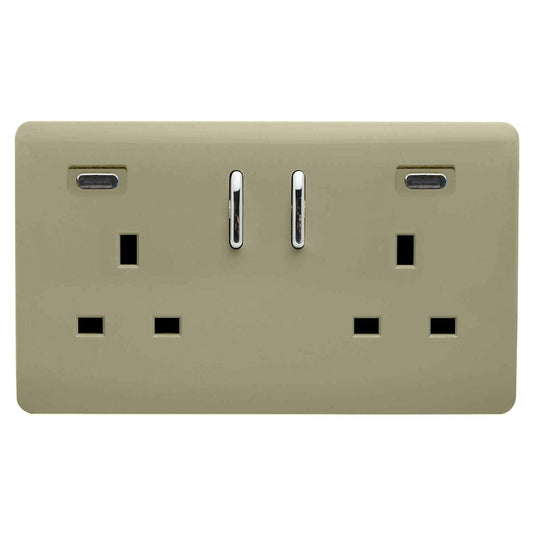 Trendi Switch 2 Gang USB 24W Type C USB Plug Socket in Champagne Gold